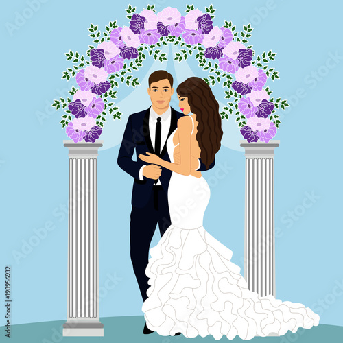 Wedding arch with bride and groom.