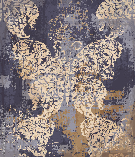 Butterfly decor fabric element background. Vector grunge vintage textures