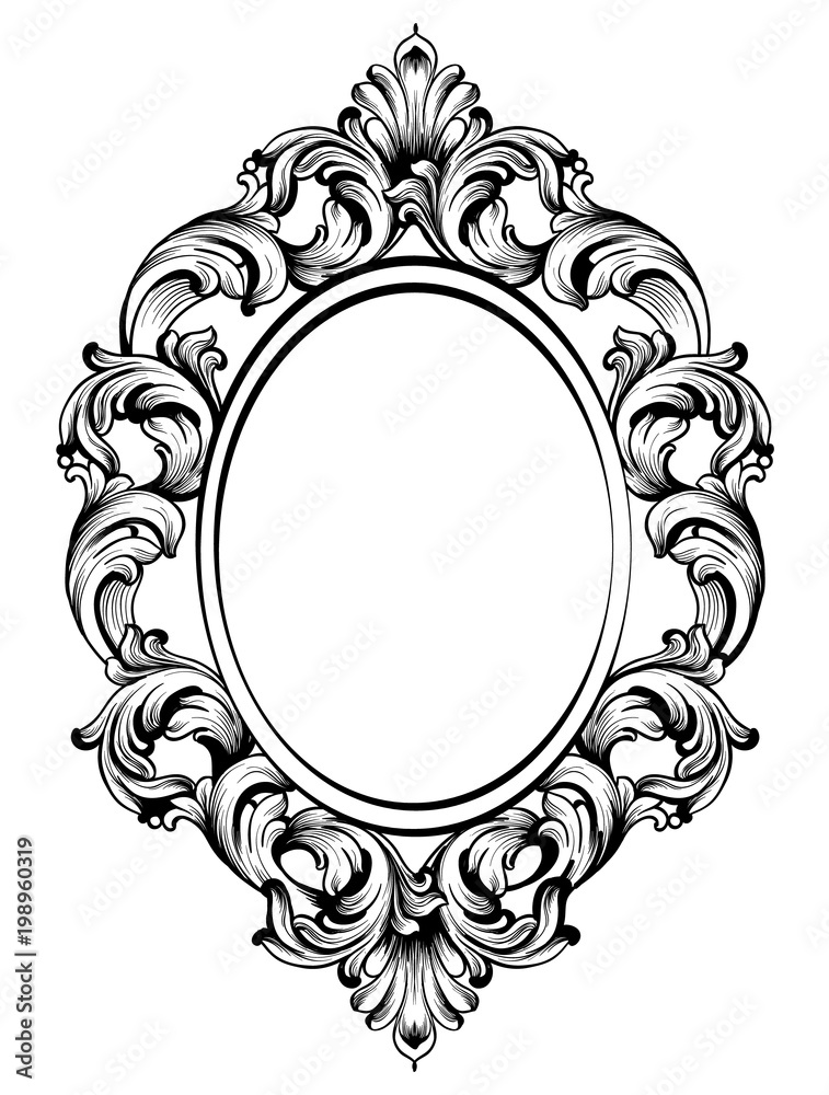 Baroque frame decor. Detailed rich ornament vector illustration graphic line art