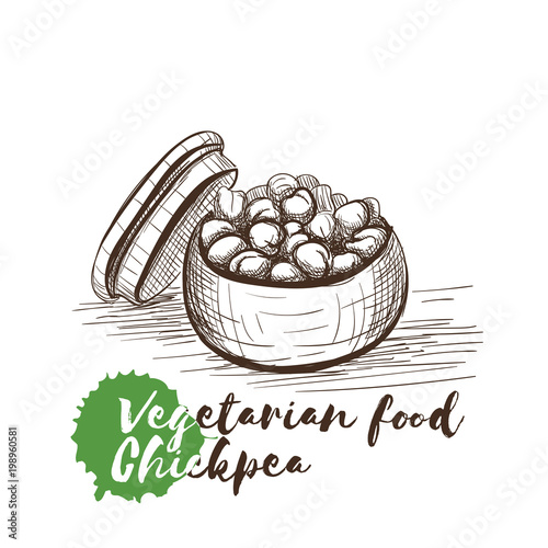Vector hand drawn sketch of vegetarian food with food name.