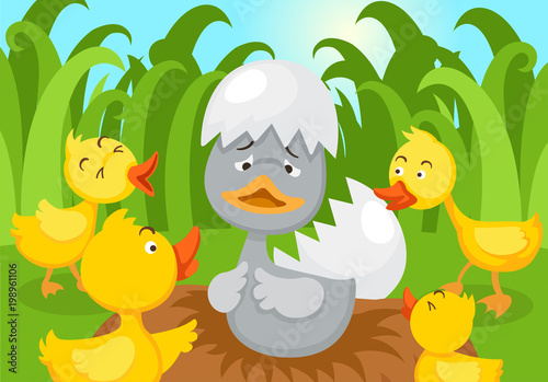 Fairy tale ugly duckling,vector illustration.
