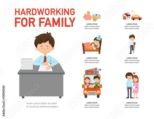 Hardworking for family infographic,vector illustration.