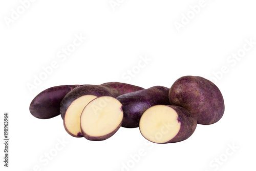 Blue potatoes isolated on white background
