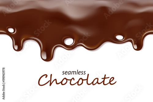 Seamless dripping chocolate repeatable isolated on white photo