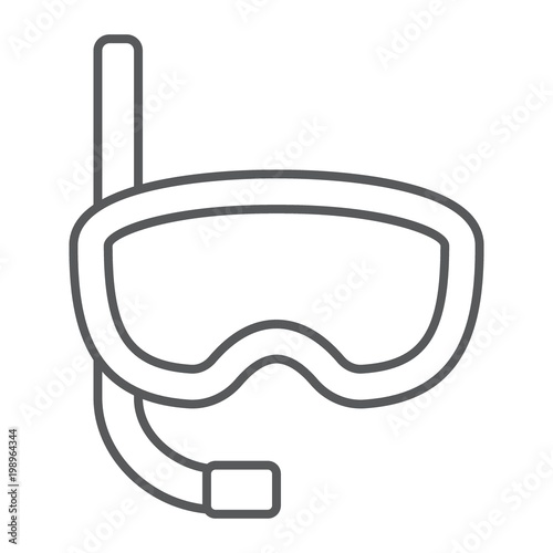 Diving mask thin line icon, diving and underwater, snorkel sign vector graphics, a linear pattern on a white background, eps 10.