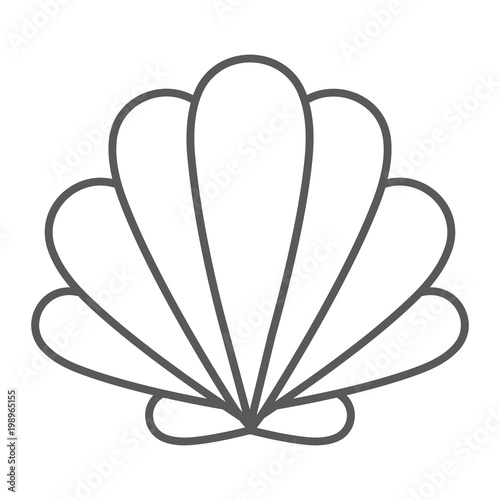 Seashell thin line icon, animal and underwater, shell sign vector graphics, a linear pattern on a white background, eps 10.