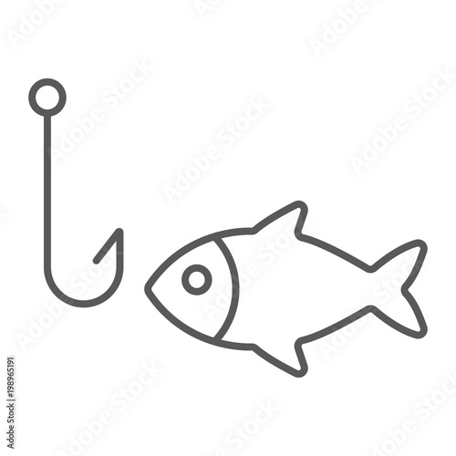 Fishing thin line icon, animal and underwater, hook sign vector graphics, a linear pattern on a white background, eps 10.