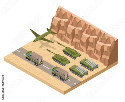 Isometric military army low poly base background