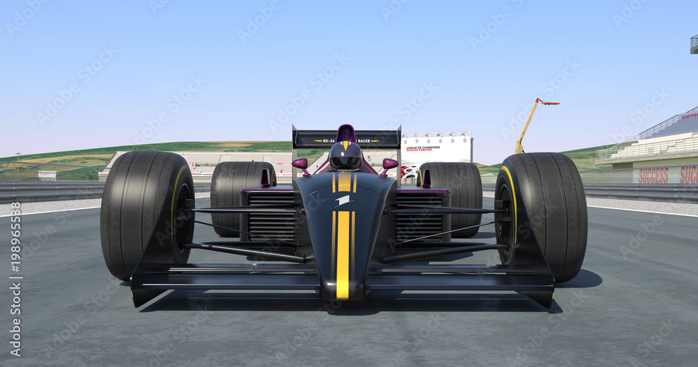 Racing Car Crossing Finish Line And Winning The Race - High Quality 3D Rendering With Environment