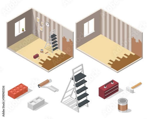 Home repair realistic low poly isometric vector illustration