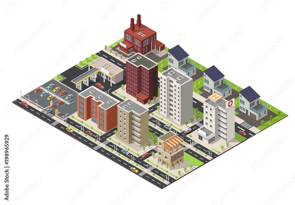 Isometric set of city cityscape vector low poly elements Stock Vector ...
