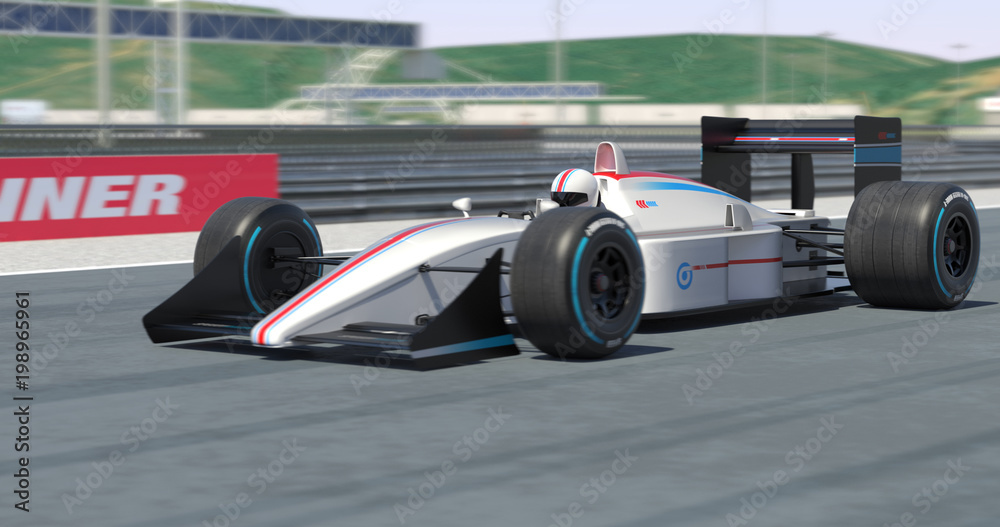 White Racing Car Racing - High Quality 3D Rendering
