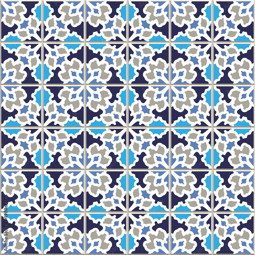 Vector seamless pattern, based on traditional wall and floor tiles Mediterranean style.