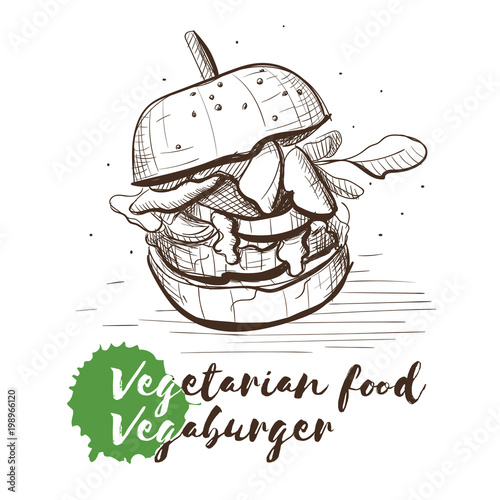 Vector hand drawn sketch of vegetarian food with food name.