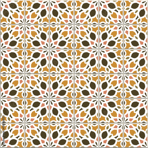 Vector seamless pattern, based on traditional wall and floor tiles Mediterranean style.
