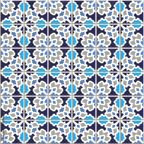 Vector seamless pattern, based on traditional wall and floor tiles Mediterranean style.