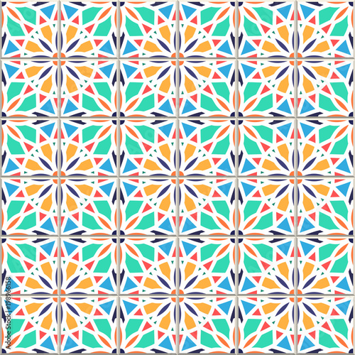 Colorful Vector seamless pattern, based on traditional wall and floor tiles Mediterranean style.