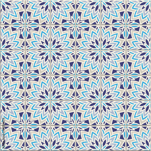 Vector seamless pattern, based on traditional wall and floor tiles Mediterranean style.