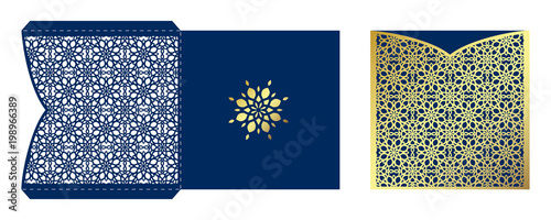 Laser cut ornamental vector template. Luxury square greeting card, envelope or wedding invitation card template. 
