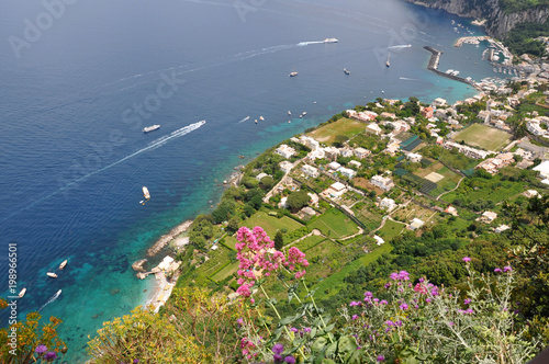The shore of Capri island viewed from the coast, aerial view photo