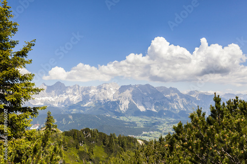 Panoramic landscpae scenic view of mountain range Dachstein from Reiteralm