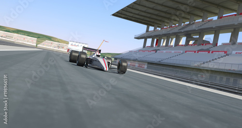 White Racing Car Winning The Race - High Quality 3D Rendering With Camera Depth Of Field
