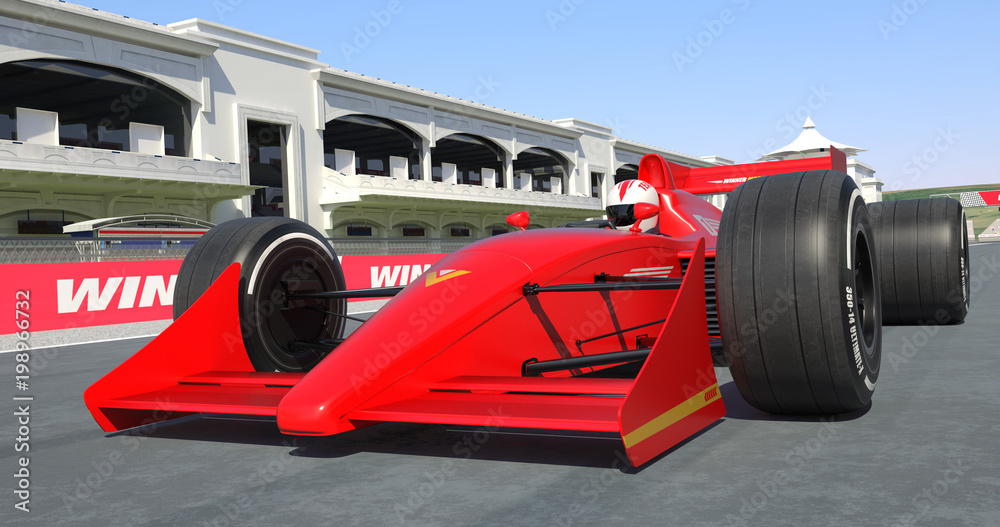 Red Racing Car Winning The Race - High Quality 3D Rendering With Camera Depth Of Field Red Racing Car Winning The Race - High Quality 3D Rendering With Camera Depth Of Field
