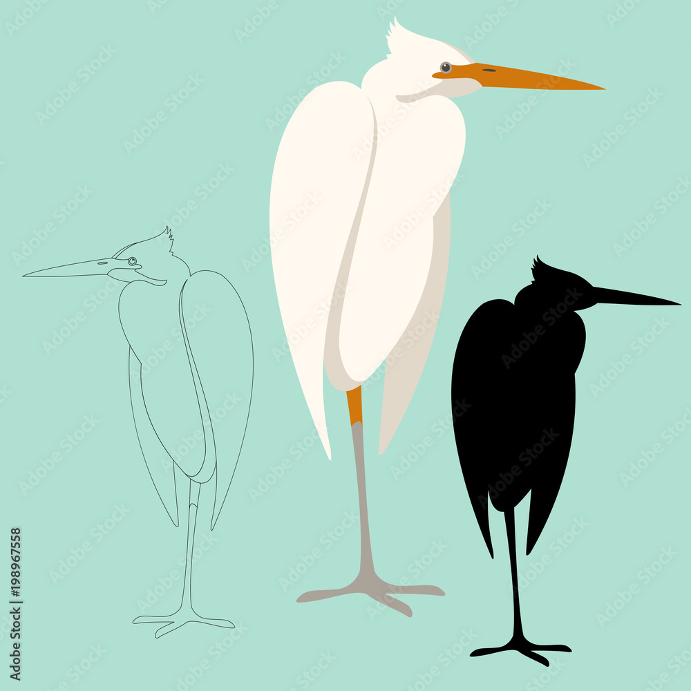 Heron Bird Vector Illustration Front View Flat Style Silhouette Stock Vector Adobe Stock