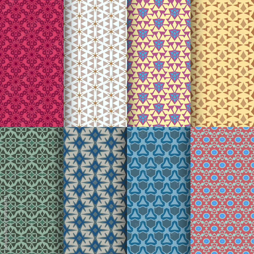 Set of seamless decorative geometric shapes pattern