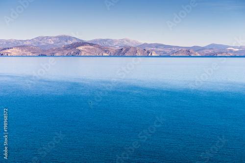 Greek coastline on sunny day