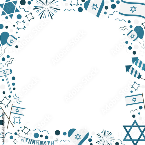 Frame with Israel Independence Day holiday flat design icons