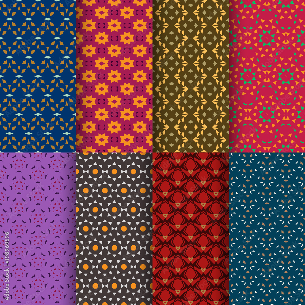 Set of seamless decorative geometric shapes pattern