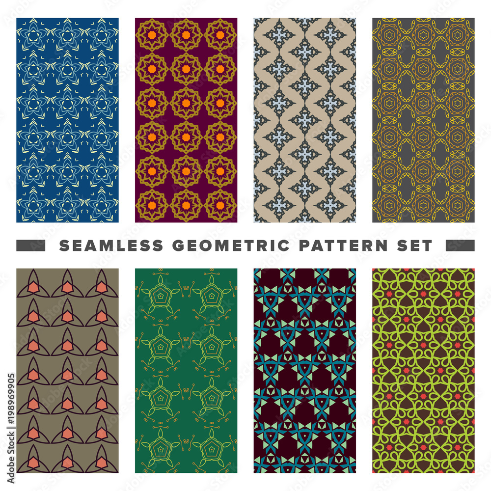 Set of seamless decorative geometric shapes pattern