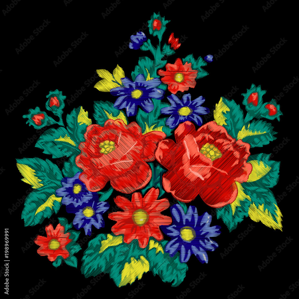 Floral embroidery fashion ethnic vector bouquet Floral embroidery fashion ethnic vector bouquet