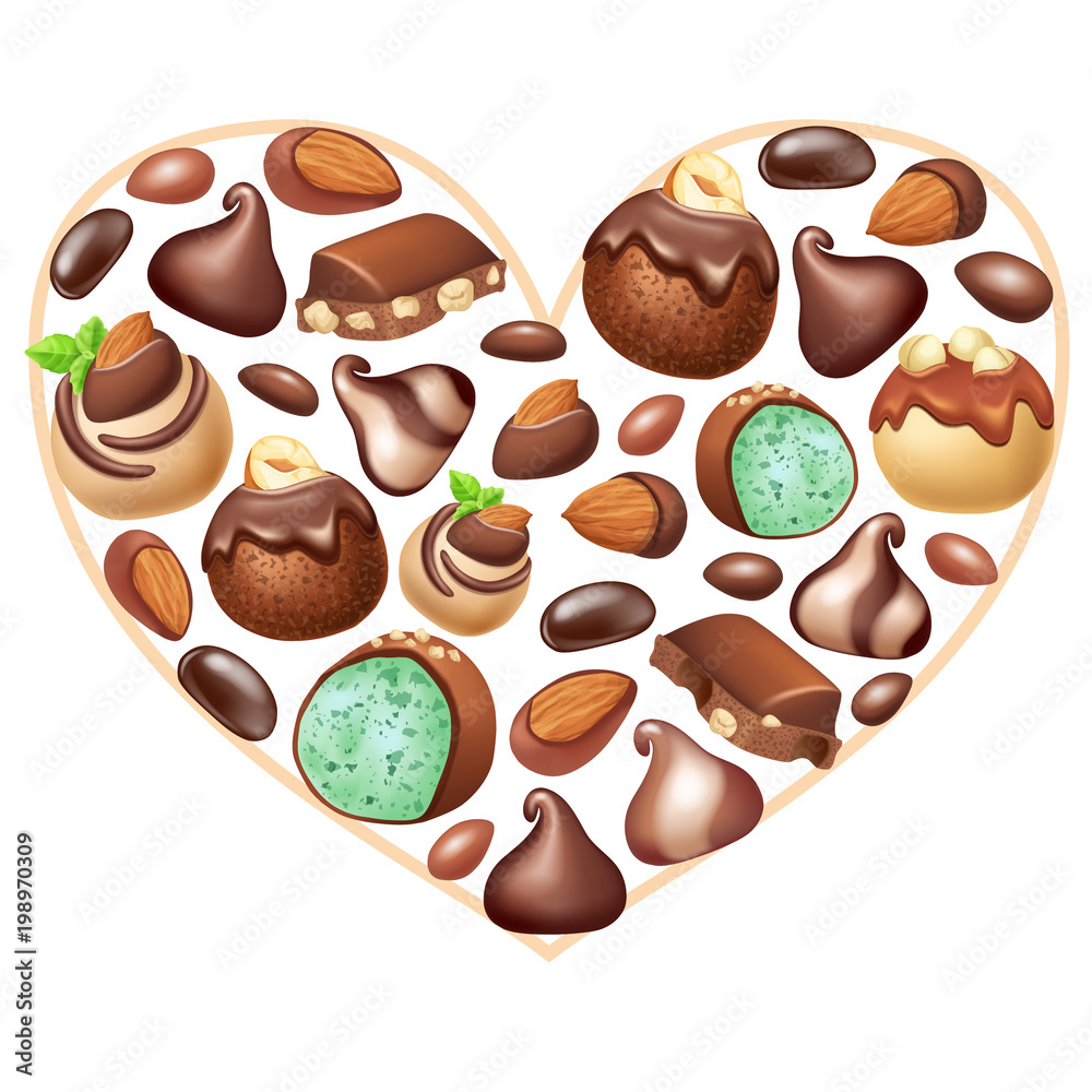 Fototapeta premium Poster chocolate with nuts. Melted dark chocolate. Isolated 3d vector illustration. 