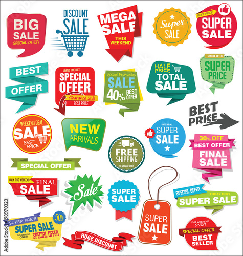 Modern sale stickers and tags colorful collection 