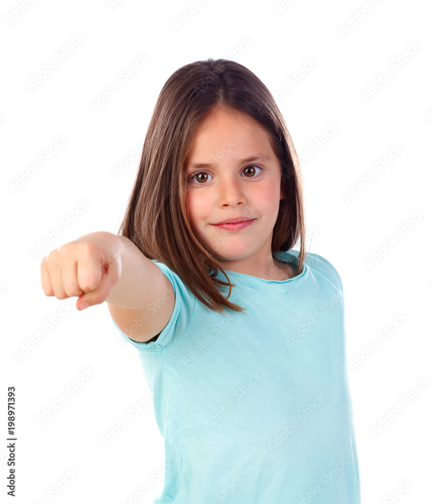 Cute child girl pointing with his finger somewhere Cute child girl pointing with his finger somewhere