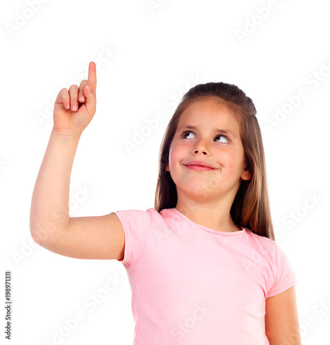 Cute child girl pointing with his finger