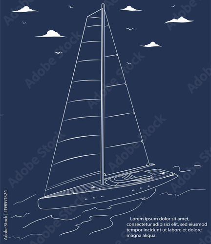 Yacht race poster design with sail boat sketch