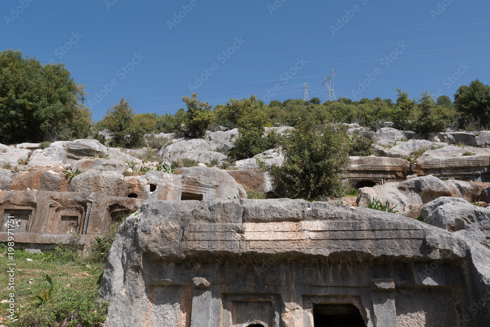 Tomb of the ancient cemetery, Limyra, Turkey.