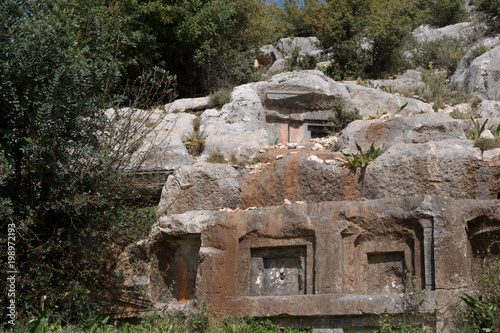Tomb of the ancient cemetery, Limyra, Turkey. photo