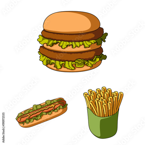 Fast food cartoon icons in set collection for design.Food from semi-finished products vector symbol stock web illustration.