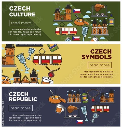 Czech Republic culture and symbols Internet web banners set