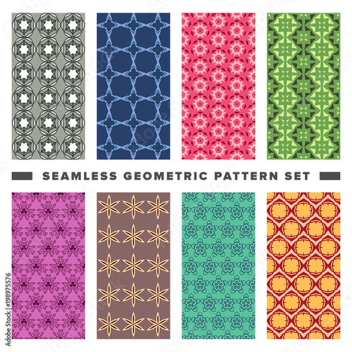 Set of seamless decorative geometric shapes pattern