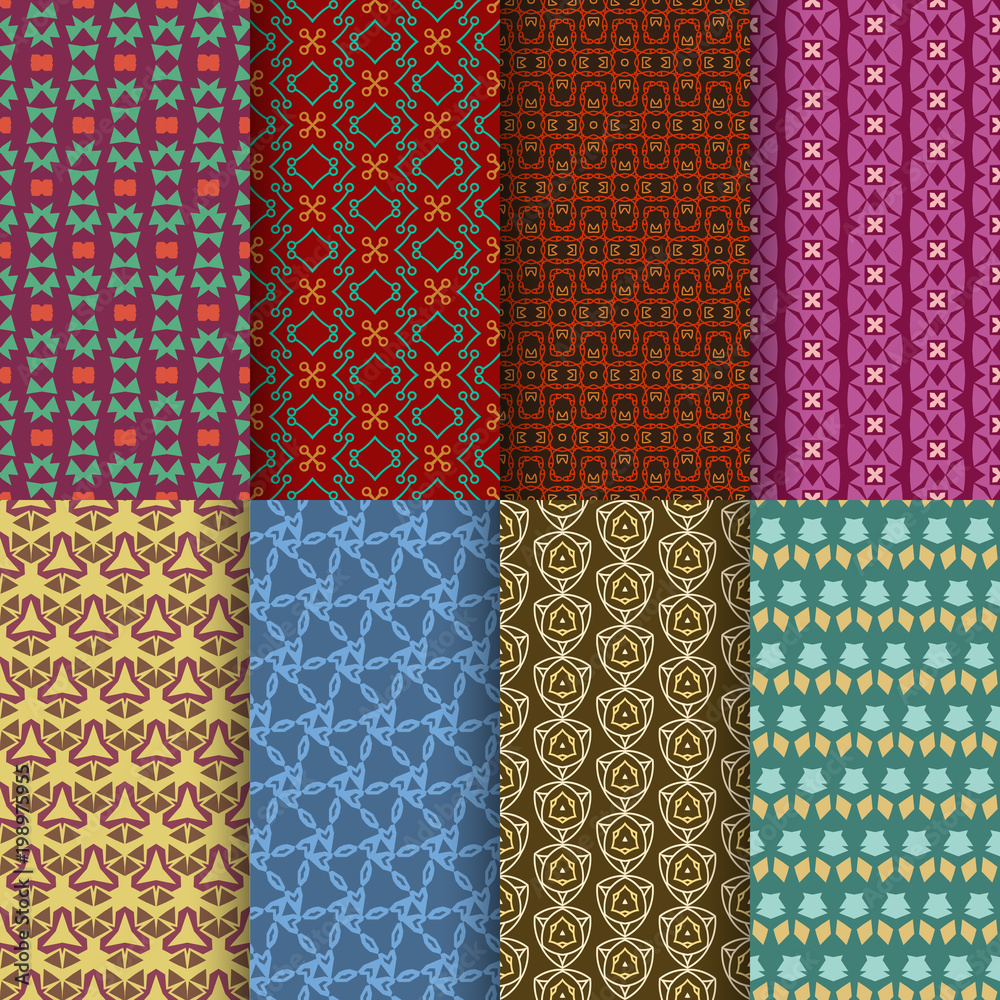 Set of seamless decorative geometric shapes pattern