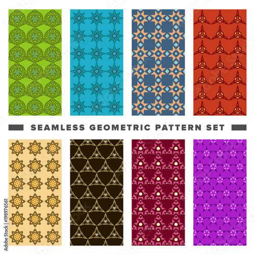 Set of seamless decorative geometric shapes pattern