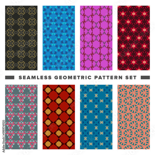 Set of seamless decorative geometric shapes pattern