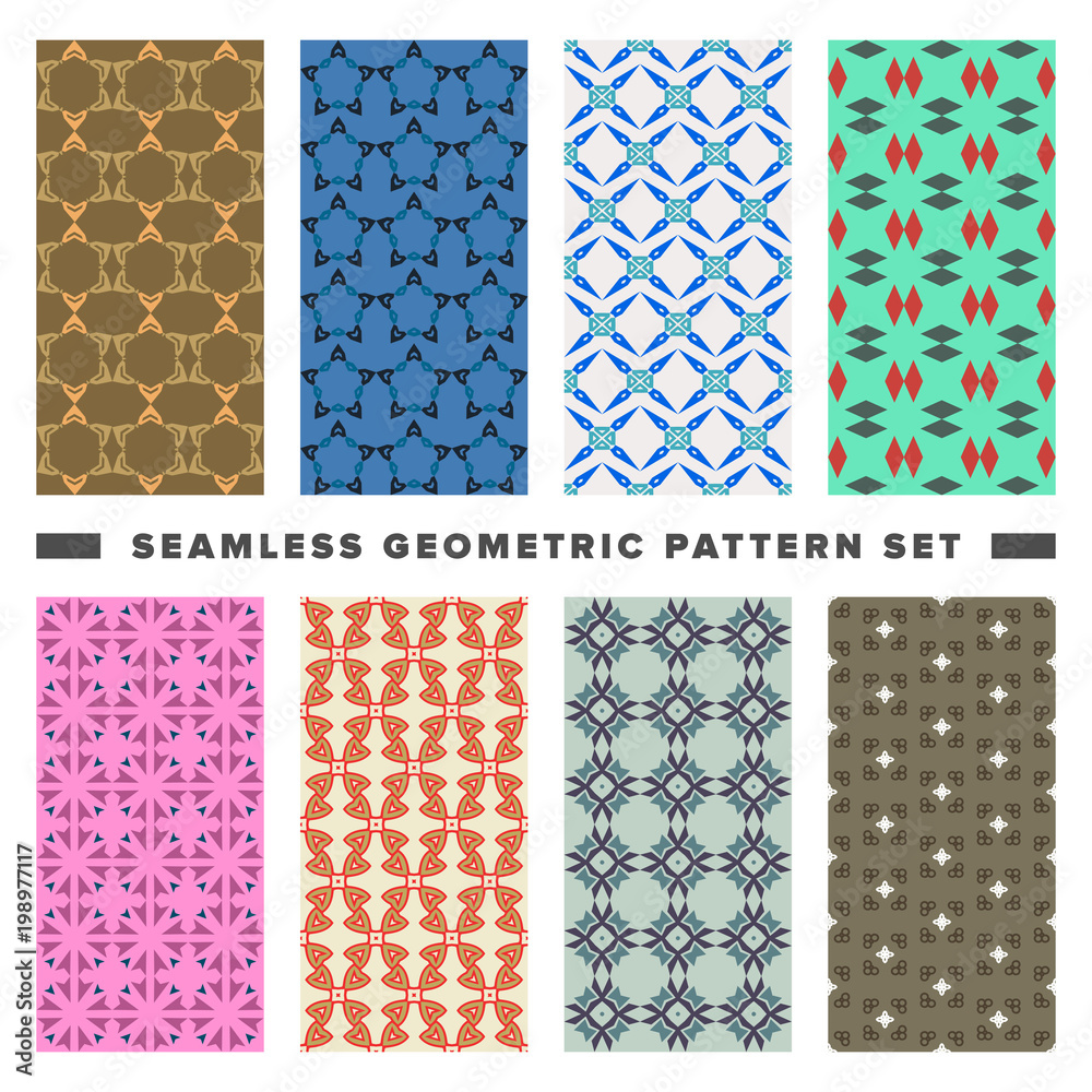 Set of seamless decorative geometric shapes pattern Set of seamless decorative geometric shapes pattern