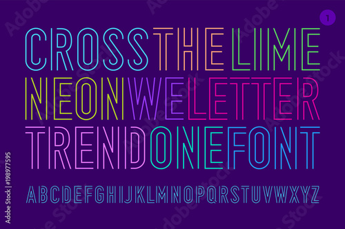 Line condensed alphabet and font. Uppercase outline letters. Type, typography letter line font. Hand-drawn modern narrow sans serif line font Cross The Lime for headline, part One. Vector Illustration