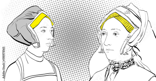 Women's dialog. Ladies in medieval dress. Medieval legend. Medieval women.